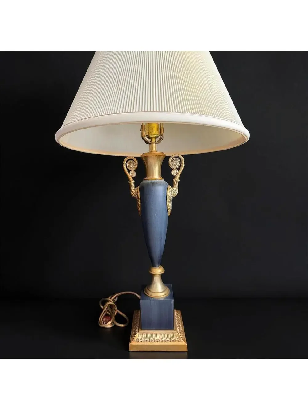 Rare Vintage Neoclassical Urn Table Lamp Blue Gold Empire Style Decor 32